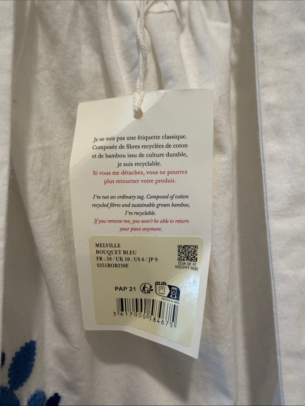Sezane White Midi Dress with Blue Floral Embroidery - Picture 2 of 3